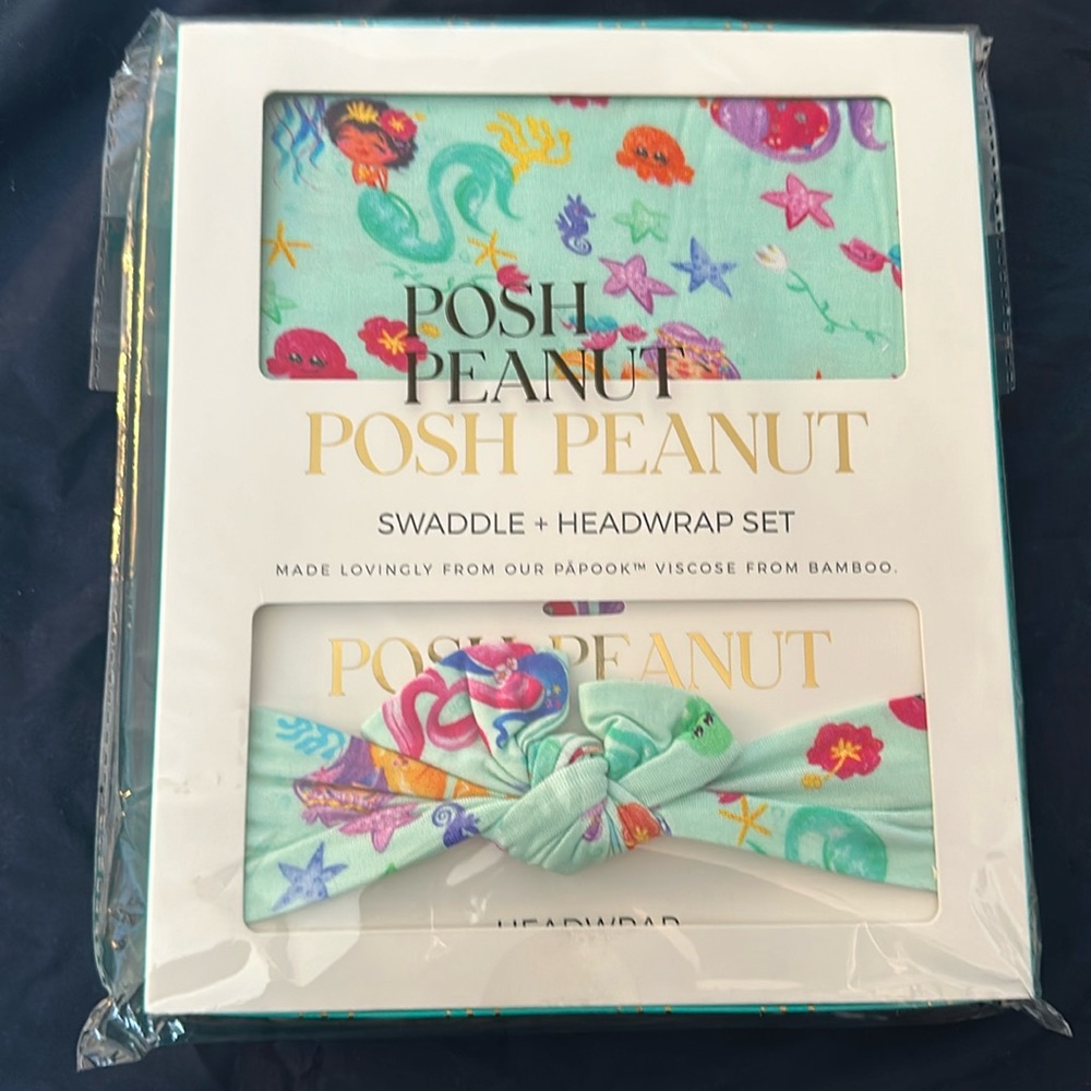 New in bag & box posh peanut swaddle & headwrap set - Kai print